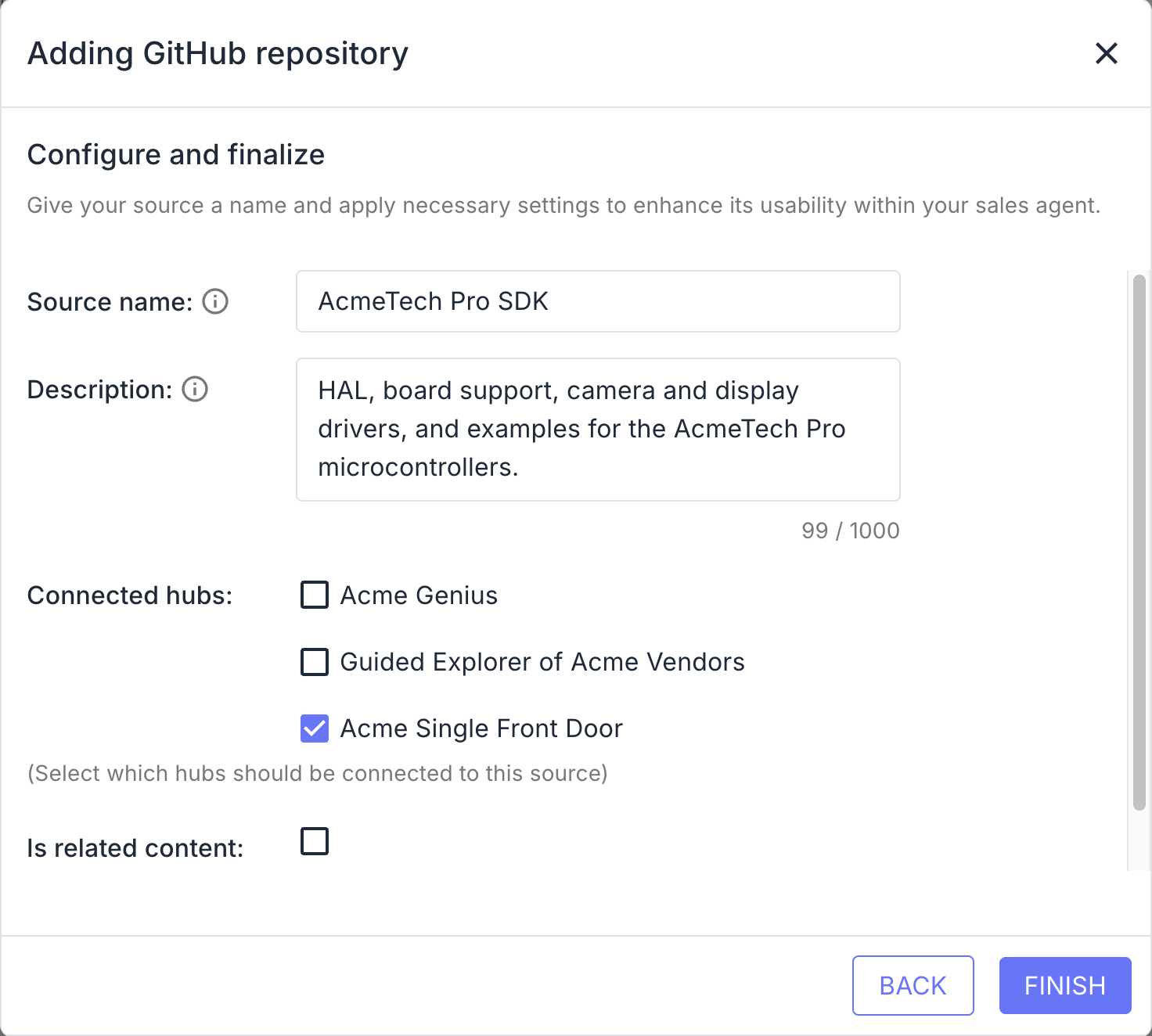 Naming the source and connecting it to a hub